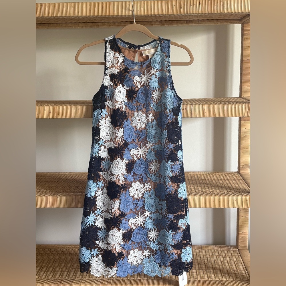 Michael Kors Lace Shift Dress - Size 4 - Blue and White